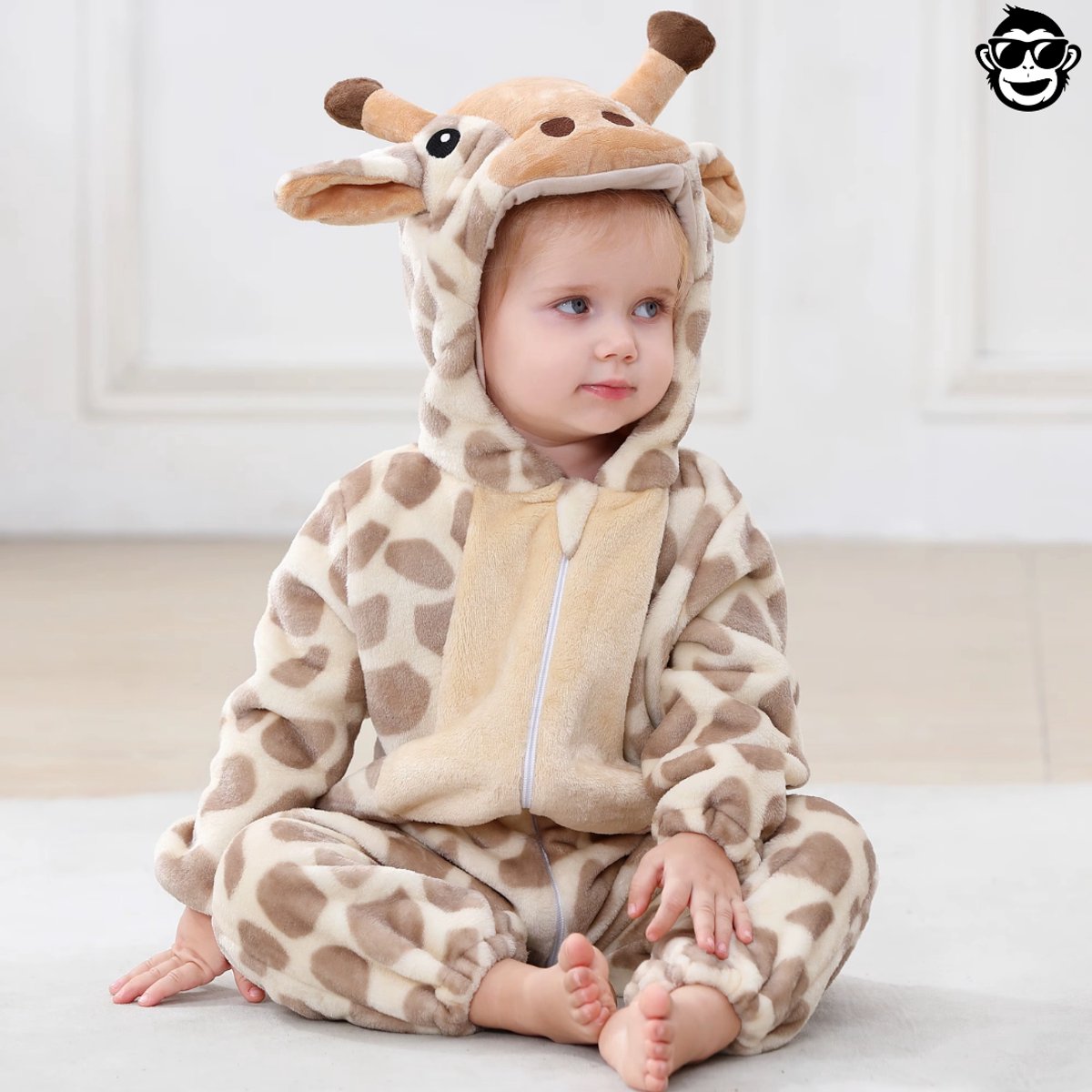 BoefieBoef Dieren Baby Onesie Giraffe Peuter Pyjama Kinderen 6 maanden tot 2 jaar – Verkleedkleding met Luierrits – Carnaval Dierenpak - Verjaardag- en Kraamcadeau – Flanel - Romper - Boxpak - Jongens - Meisjes - Kruippak - Giraf Bruin — afbeelding 10