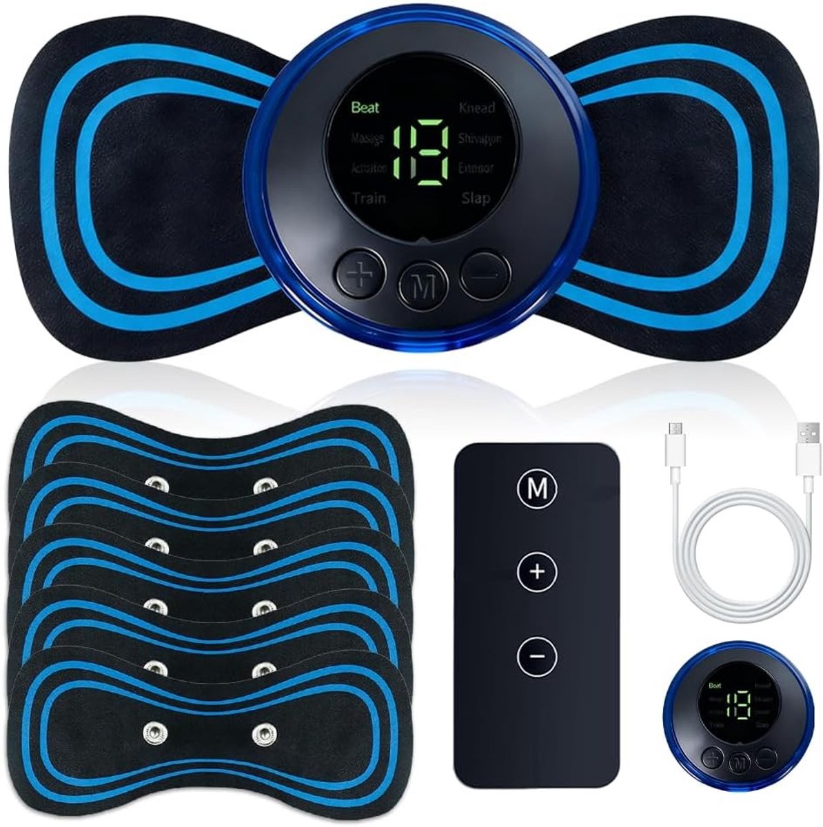 Elektrische Nekmassager met 8 Modi en 19 Intensiteiten, Inclusief Afstandsbediening en 5 Massagepads voor Schouders, Rug en Buik