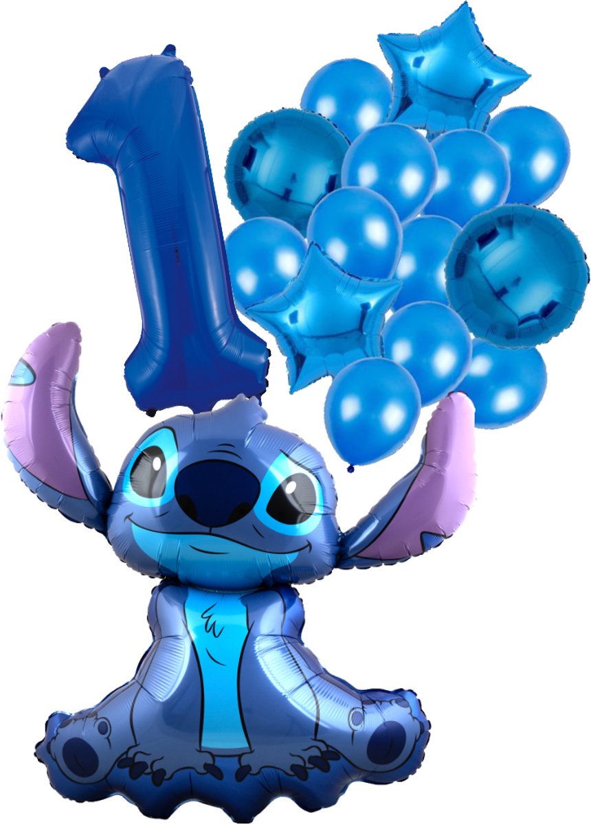 Stitch Ballon Set - 97x90cm - Folie Ballon + Ster Ballonnen - 1 jaar | Disney