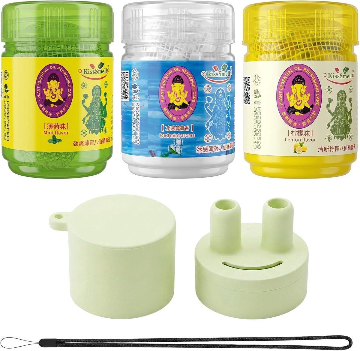 3-delige set Thaise kruideninhalers met neusspray, geurdoos en verfrissende aroma's, 100% natuurlijk (pepermunt, ijs en citroen) voor een frisse adem en ontspanning