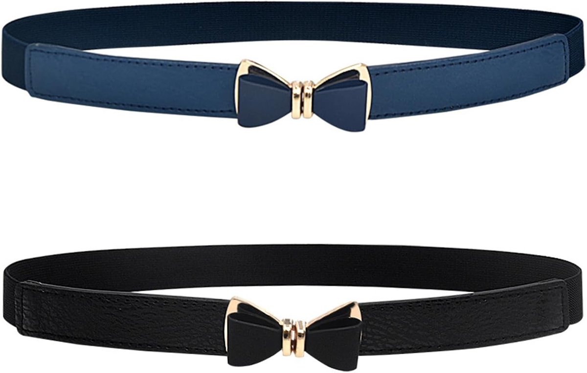 Dunne Elastische Riemen Set van 2, Curved Design, Eenvoudige en Veelzijdige Accessoires voor Casual en Formele Outfits (Zwart, Donkerblauw)