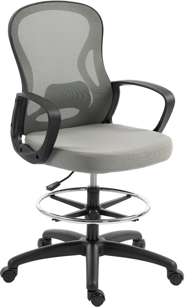 Ergonomische bureaustoel - Met voetensteun - Met armleuningen - Ademend gaas - Ergonomisch ontwerp - 59x65x123 cm grijs