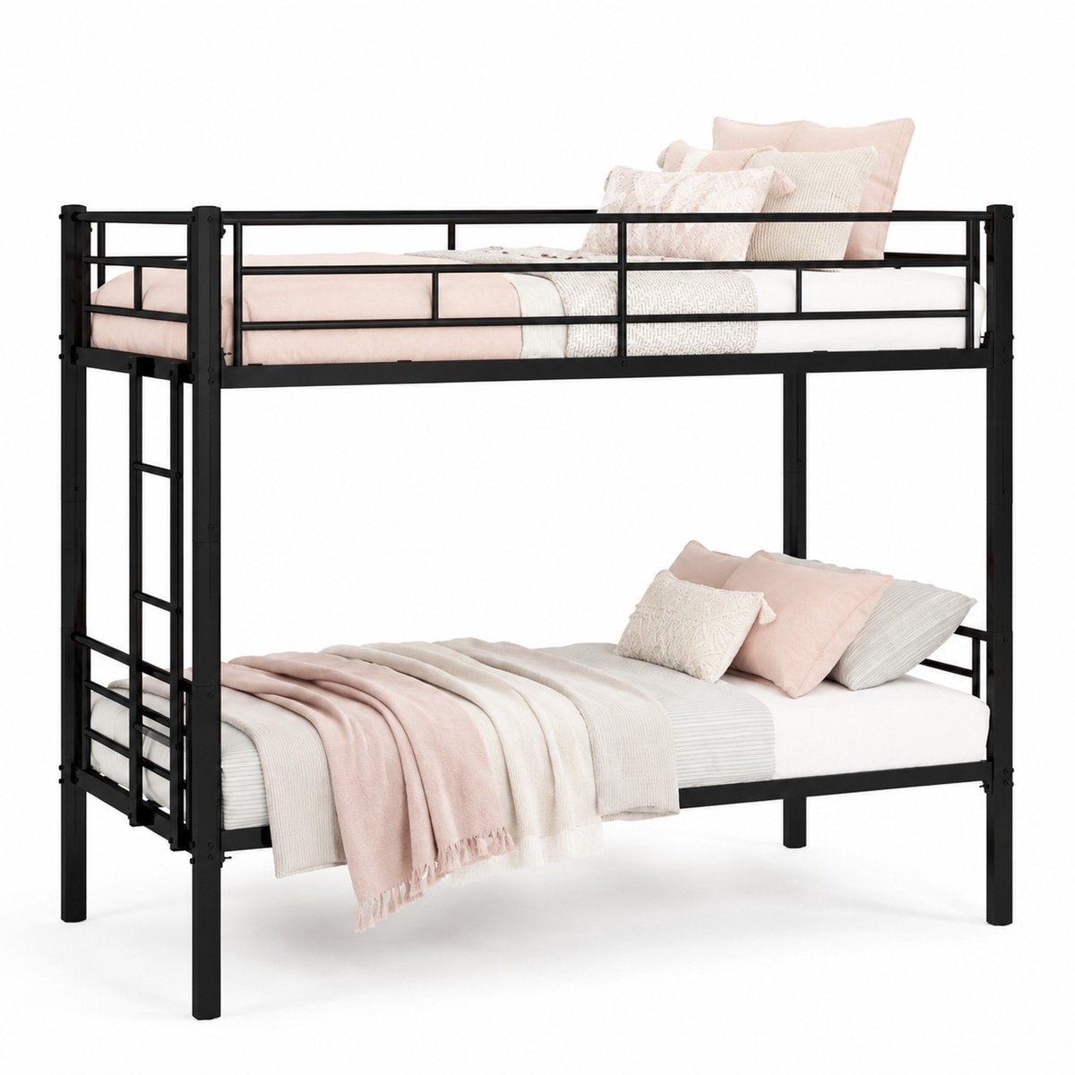 Stapelbed 90x190 Cm Zonder Matras - Metalen Bedframe Met Ladder En Veiligheidsrails - Om Te Bouwen Tot Twee Eenpersoonsbedden - Zwart