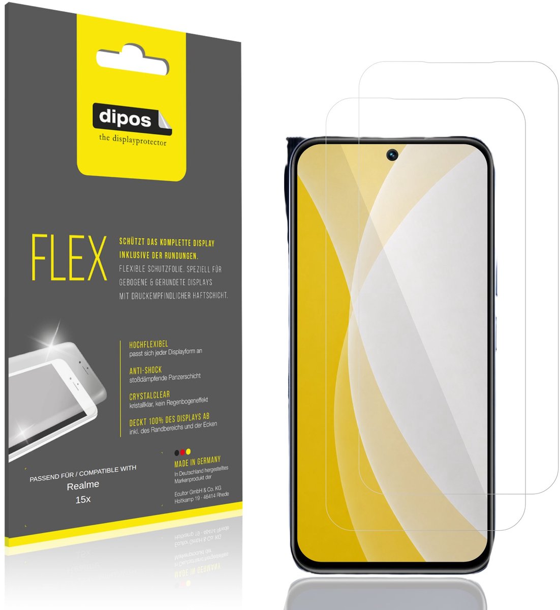 dipos – 2x Beschermfolie geschikt voor Realme 15x | 3D Full Cover Screenprotector | 100% Passend