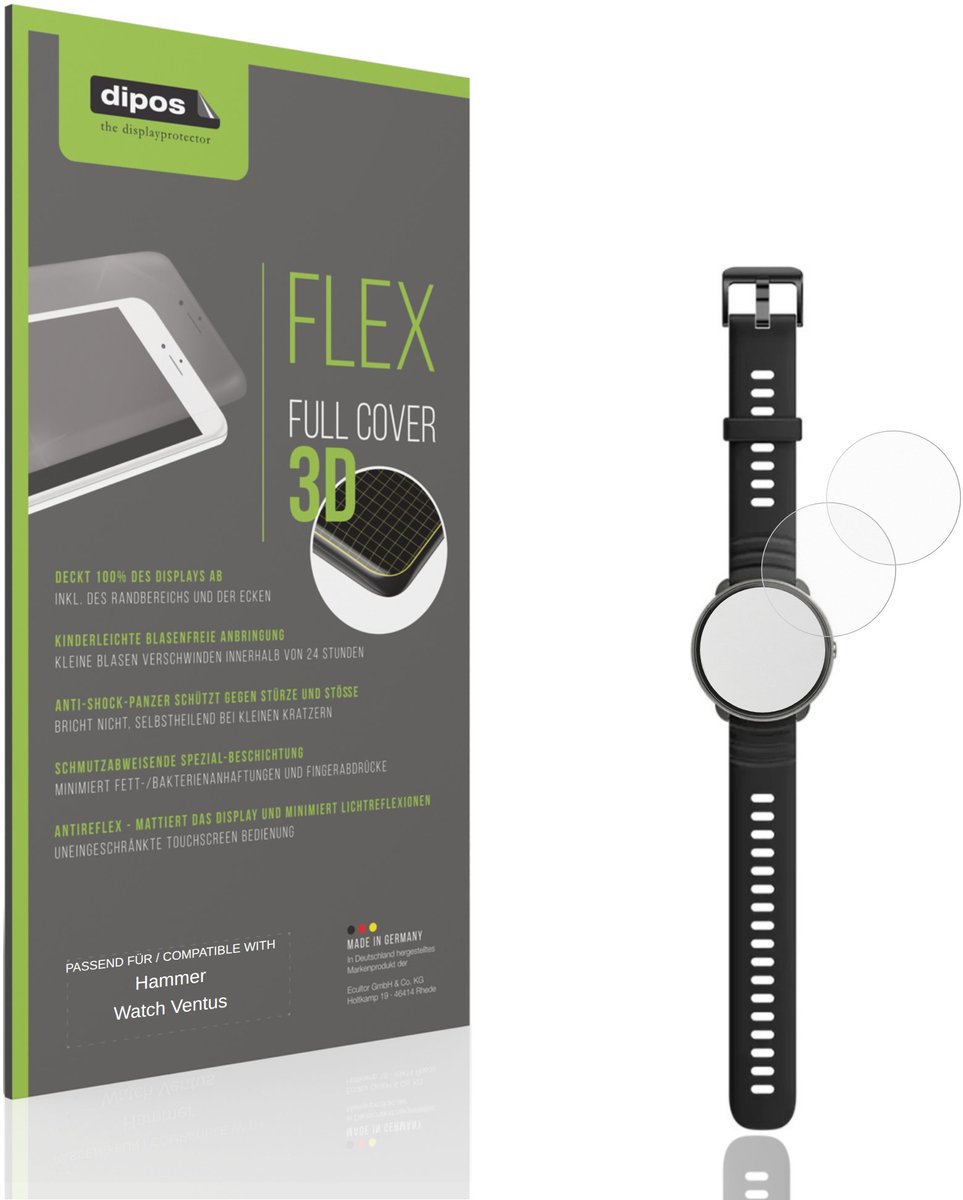 dipos FLEX – 2x Matte Screenprotector geschikt voor Hammer Watch Ventus | Volledige Schermbescherming | Case-Friendly