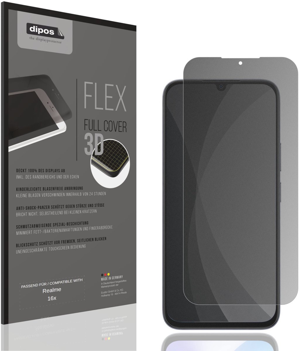 dipos FLEX – Matte Privacy Screenprotector geschikt voor Realme 16x | Volledige Schermbescherming | Case-Friendly