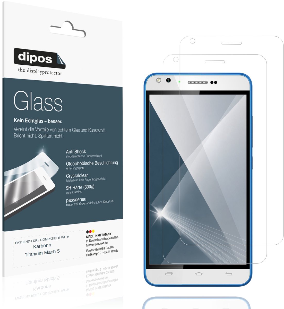 dipos – 2x Pantserfolie geschikt voor Karbonn Titanium Mach 5 | 9H Screenprotector