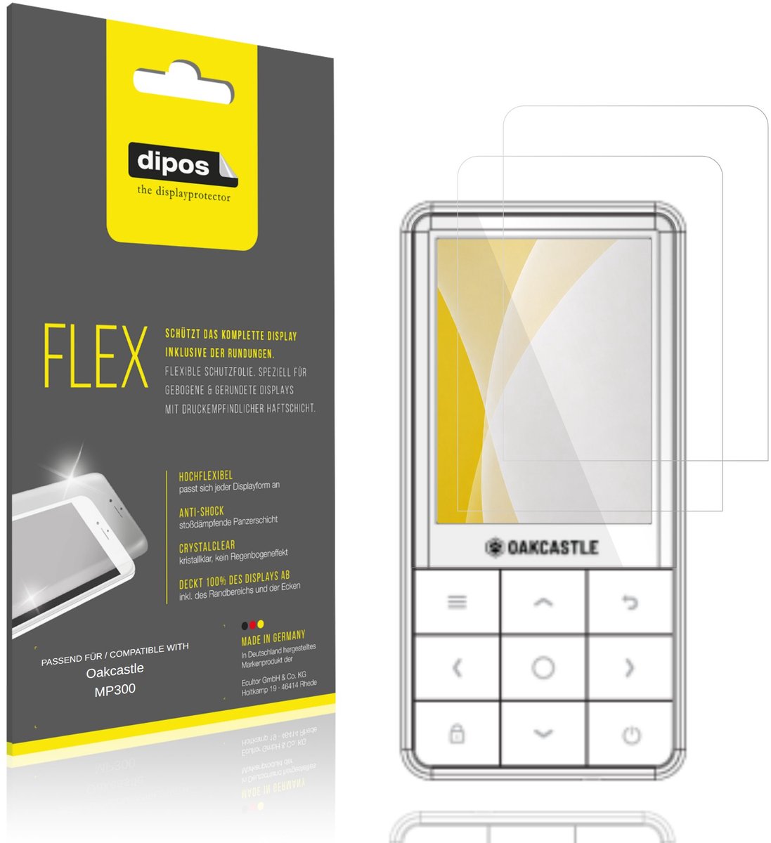 dipos – 2x Beschermfolie geschikt voor Oakcastle MP300 | 3D Full Cover Screenprotector | 100% Passend