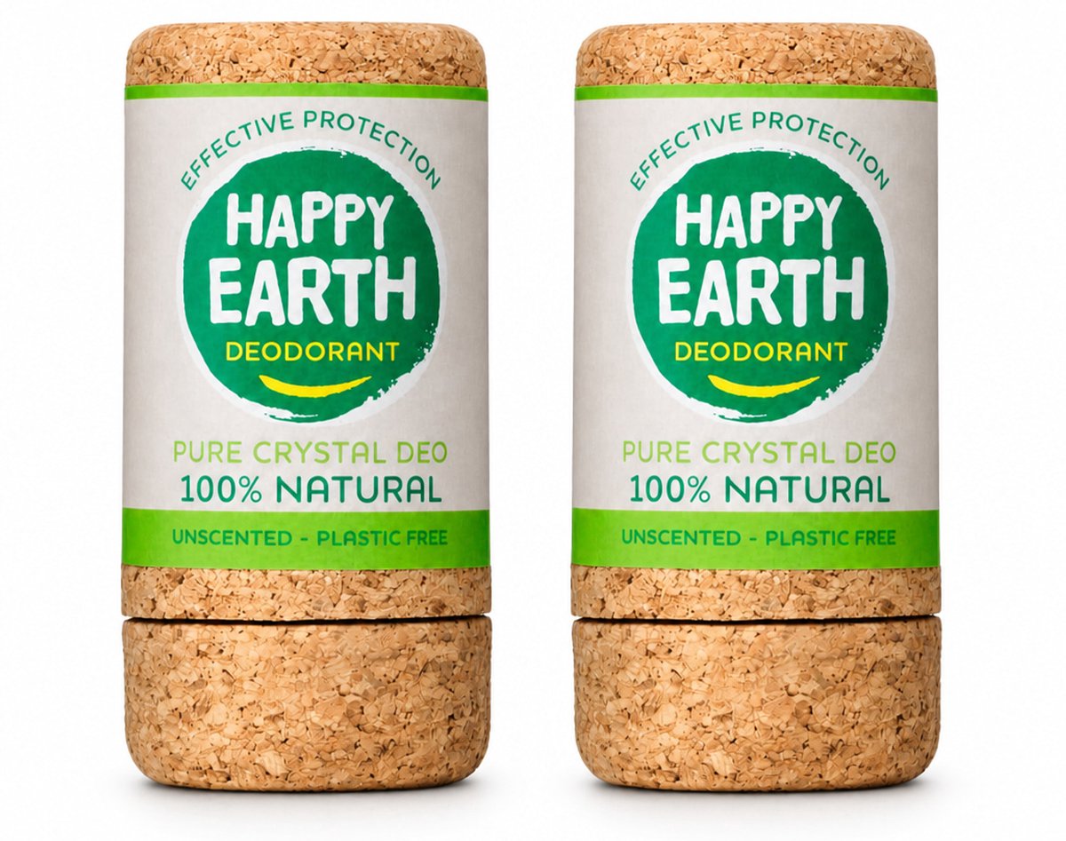 2 x Happy Earth – Deodorant Crystal – 100% Natuurlijk Unscented – 90 g - Voordeelverpakking - 2 stuks