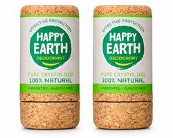 2 x Happy Earth – Deodorant Crystal – 100% Natuurlijk Unscented – 90 g - Voordeelverpakking - 2 stuks