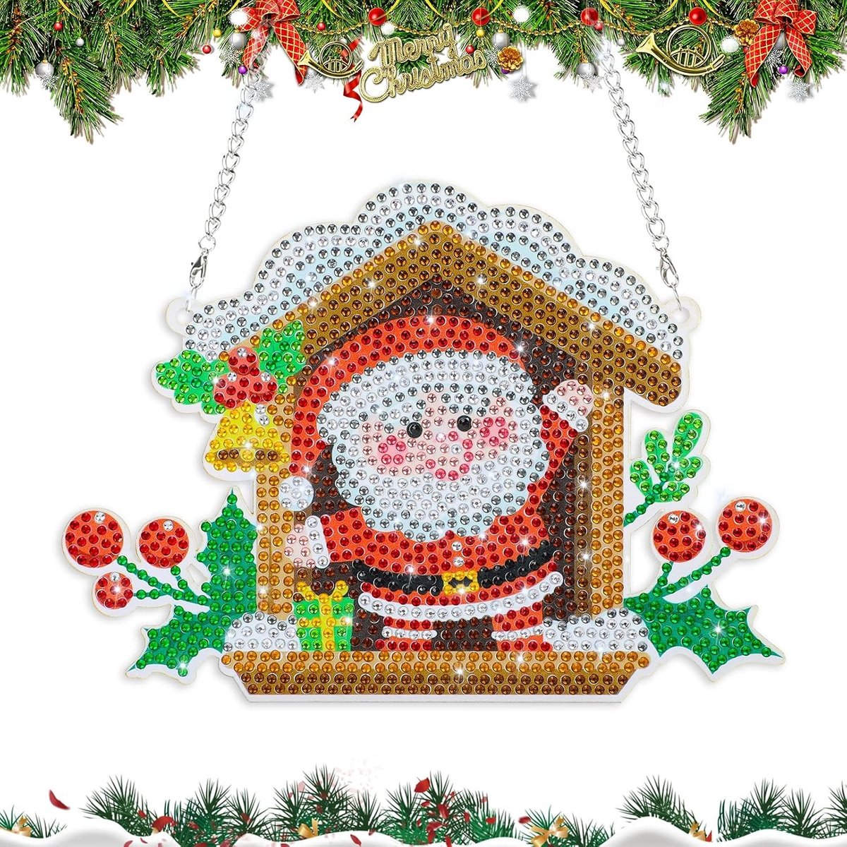 5D Diamant Schilderen Kerstdecoratie, Rhinestone Ornamenten voor Kerstman, Hangende Versieringen voor Deur, Muur en Boom