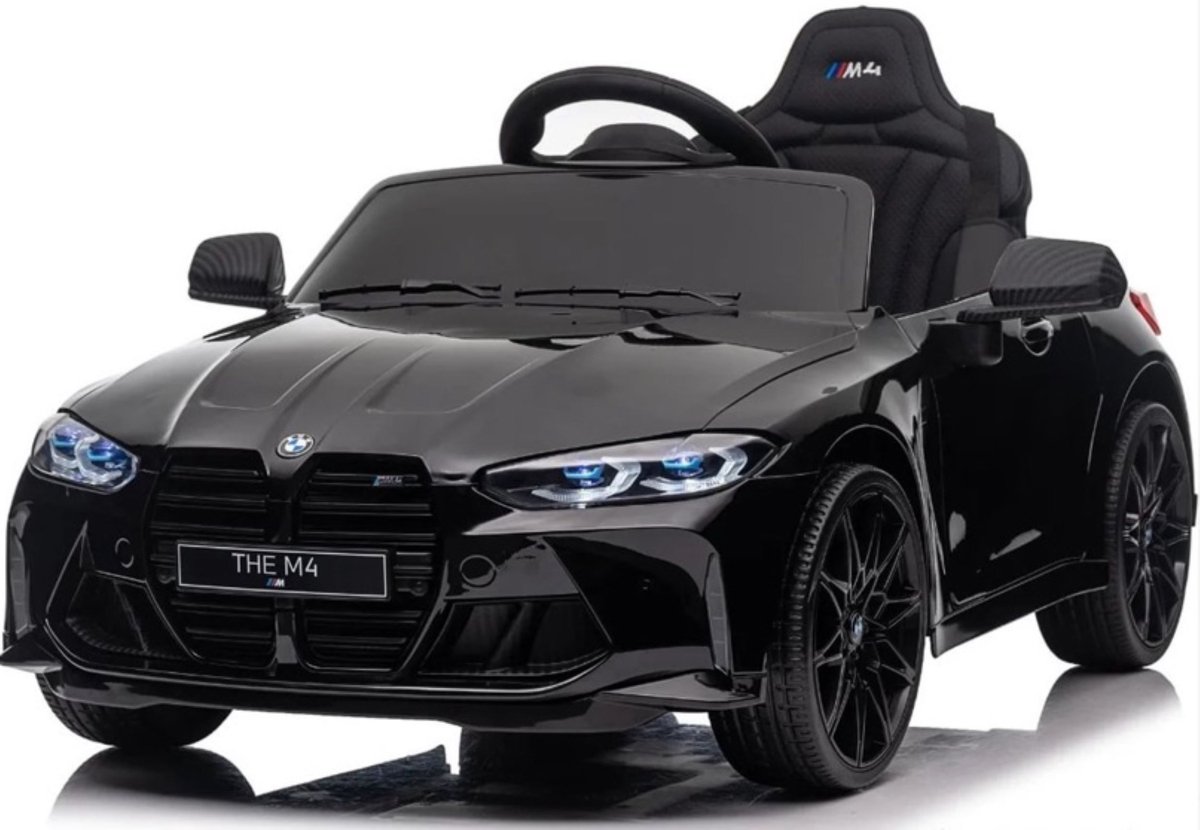 BMW M4 elektrische kinderauto zwart - 12V - licentie auto - met afstandsbediening, BlueTooth, EVA banden, verlichting en openslaande deuren - kinderauto 12V