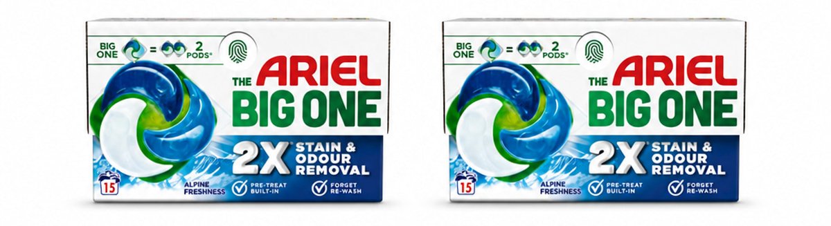 2 x Ariel - 3in1 Wasmiddel Pods - The Big One - Alpine - 15 Pods - Voordeelverpakking - 2 stuks