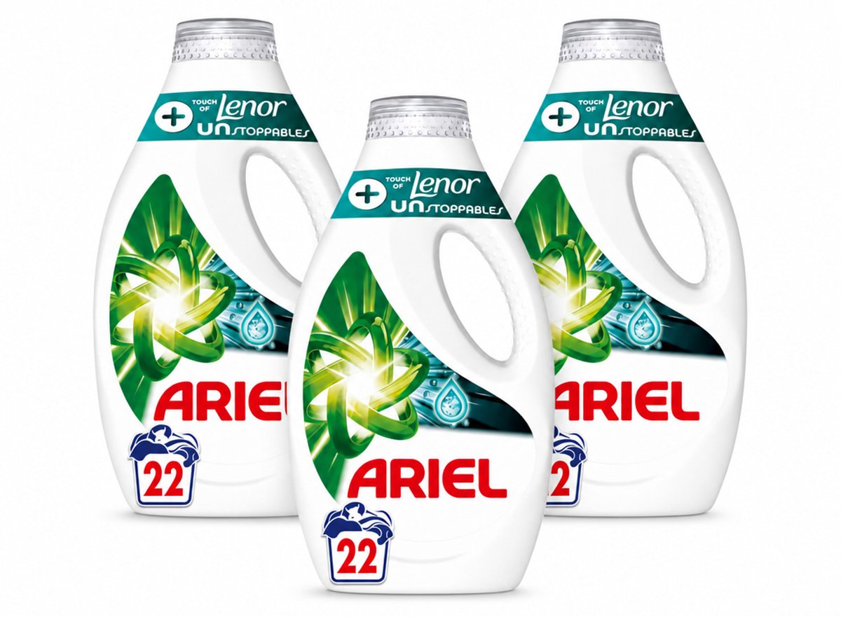 3 x Ariel – +Touch van Lenor Unstoppables – Vloeibaar Wasmiddel – 990 ml - Bulkverpakking - 3 stuks