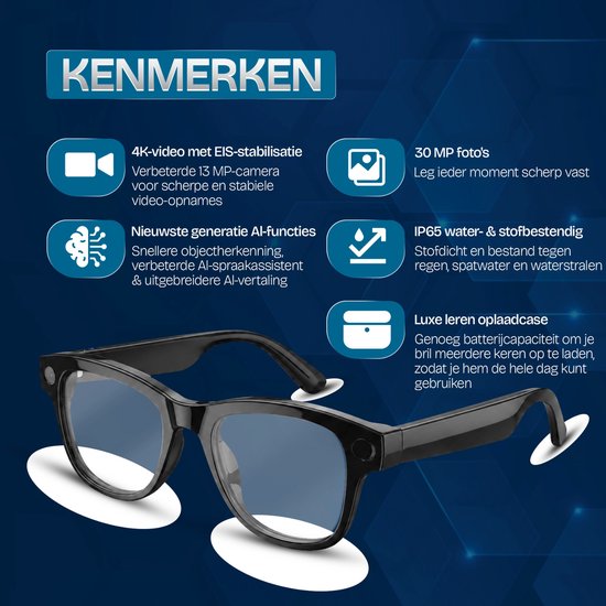 Asawa Smart Bril met Camera Premium - AI Smart Glasses - Slimme Bril met 13MP Camera - Ai bril - 3 Sets glazen - Inc. luxe Oplaadhoes - Spycam - Spy Camera WiFi met NL App — afbeelding 4