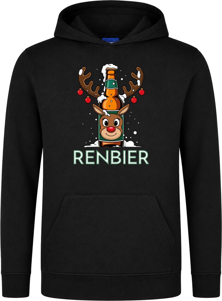 Renbier Kerst Hoodie - Unisex - Christmas - Feestdagen - Kersttrui - Grappige Hoodie - Kerstman - Xmas - Foute Kerst - Zwart - Maat M
