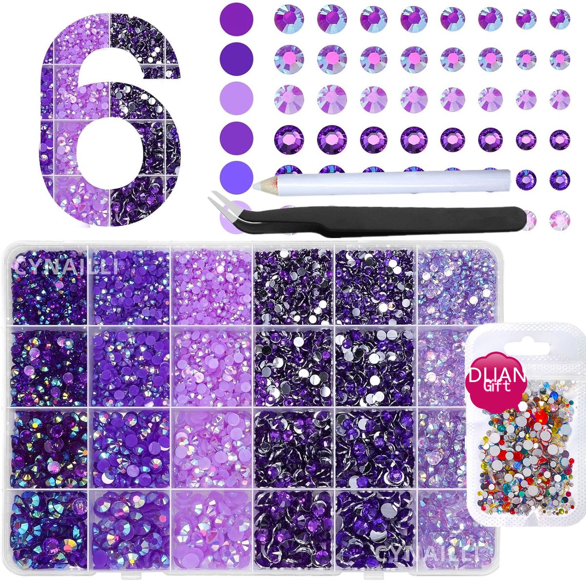 Currero Bedazzle Kit - Bedazzling - Plakstenen - Strass Steentjes - DIY Versieren - Set Met 16.000 Steentjes - Nagel Decoratie - Met Pincet En Applicator - 3/5mm - Paars