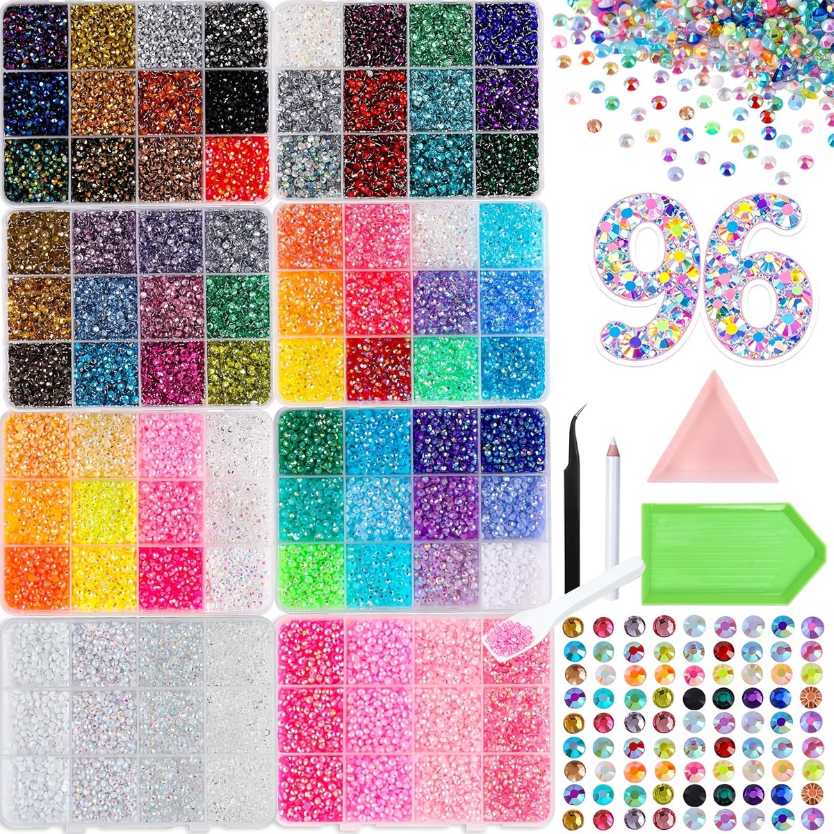 Currero Bedazzle Kit - Bedazzling - Plakstenen - Strass Steentjes - DIY Versieren - Set Met 68.200 Steentjes - 96 Kleuren - Nagel Decoratie - 3mm