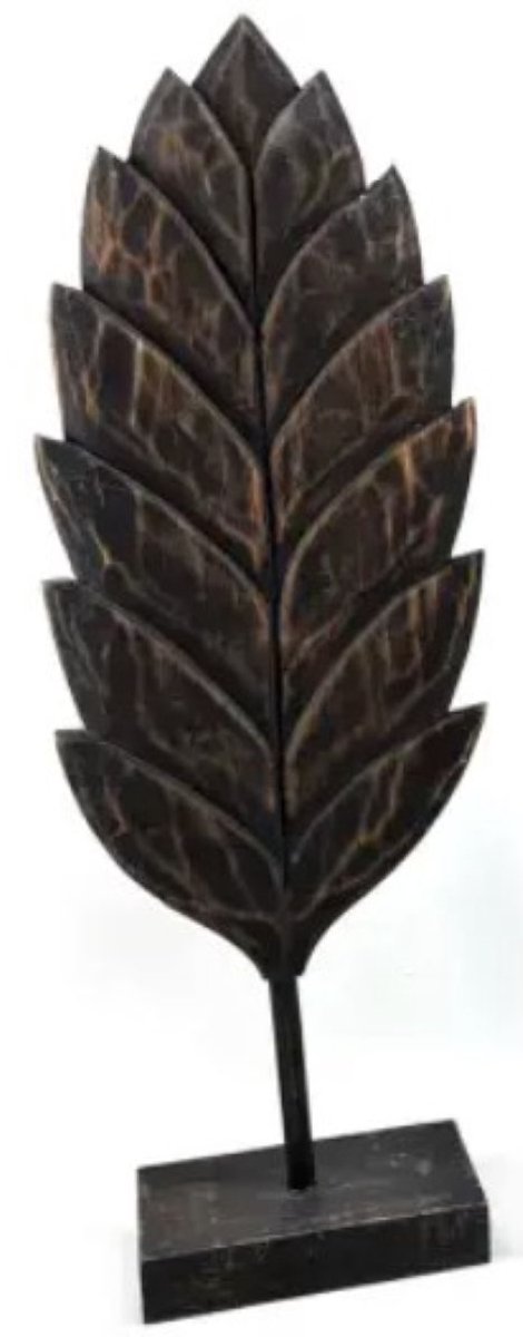 Woodart - Blad carving L op voet - 54x19 cm - black wash - Houten ornament - hout