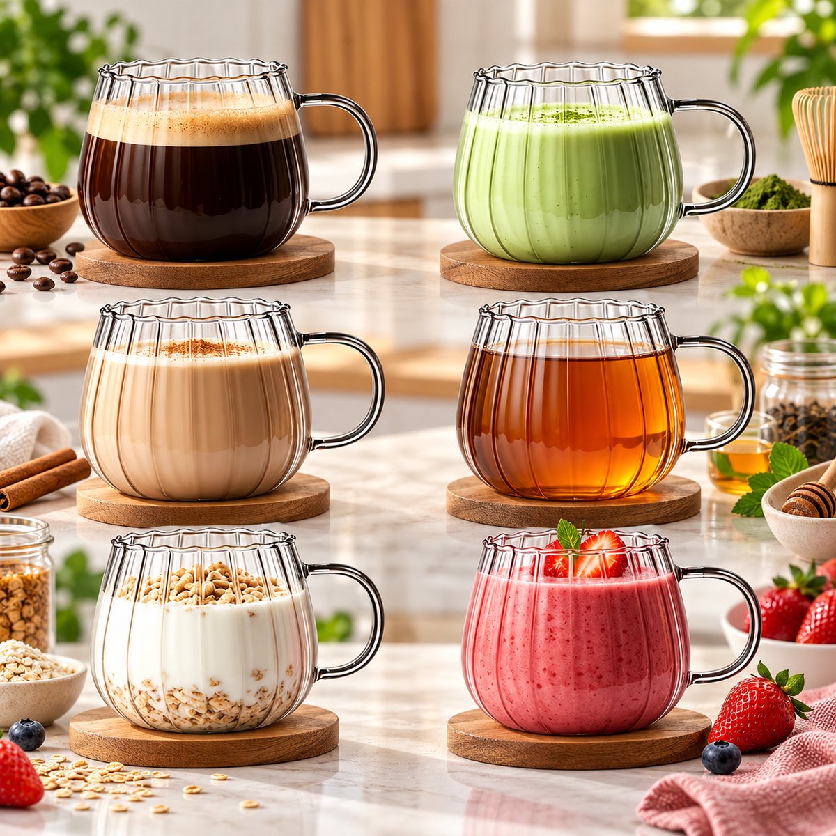 Glazen Pompoenbeker 450 ml, Hittebestendig, Vaatwasserbestendig, Magnetronbestendig, Set van 6 of 12