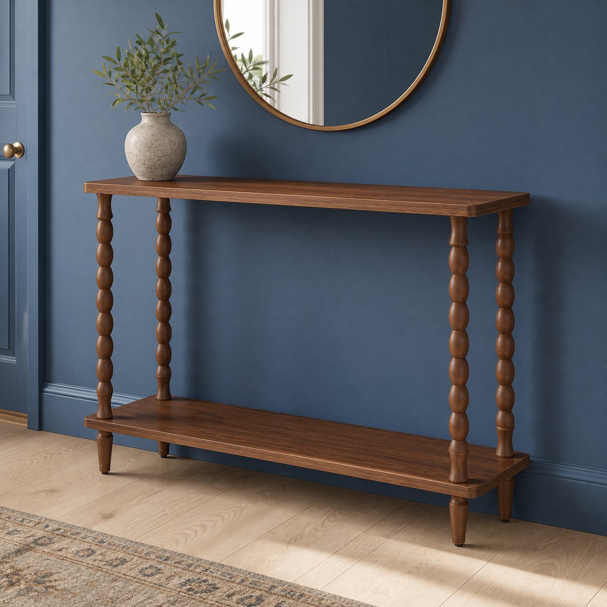 TRANKIELO® - Elegante consoletafel - 2-laags haltafel - Massief houten poten - Walnootafwerking - 100 cm