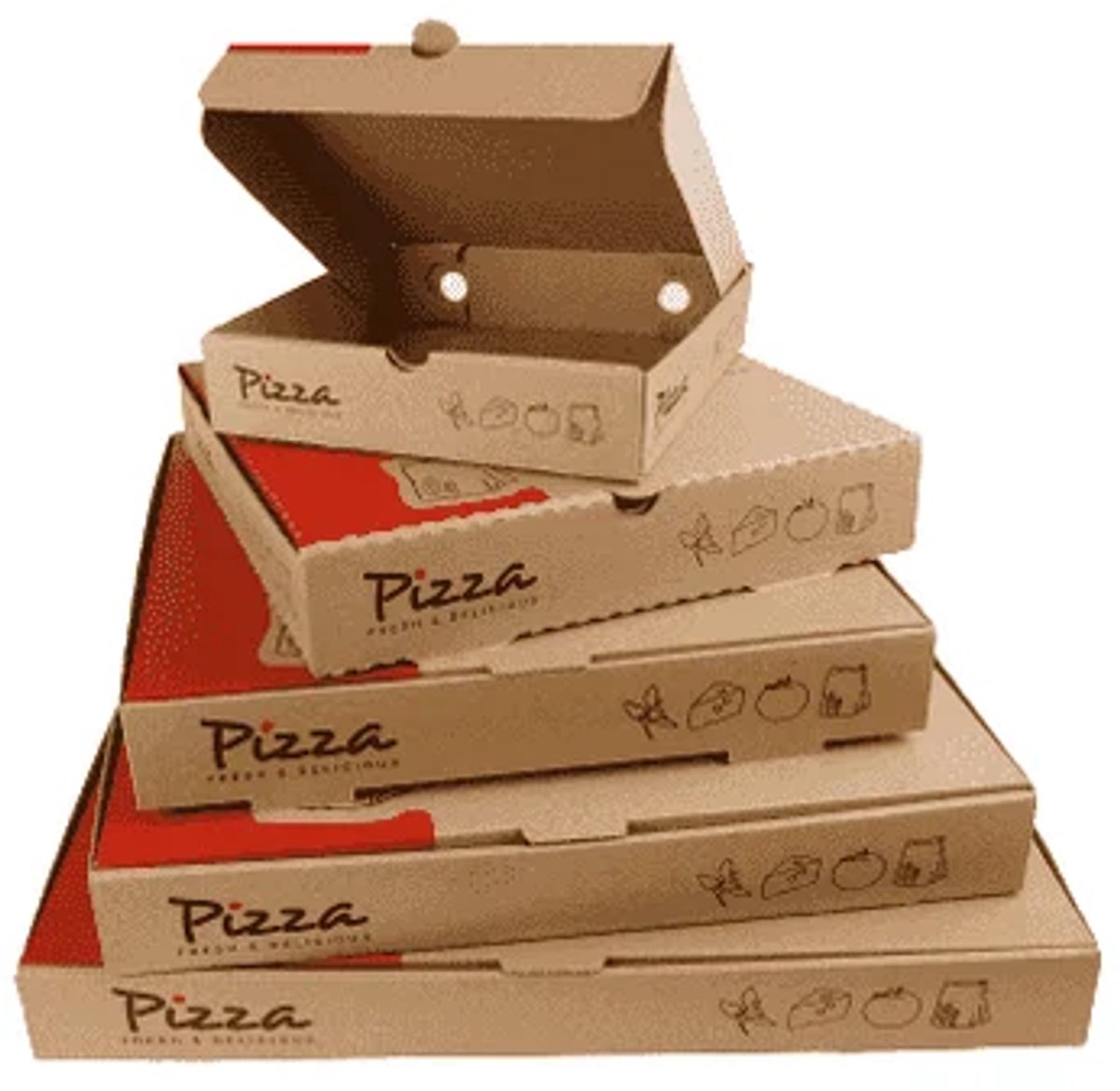 Pizzadozen 26 x 26 x 5 cm – 100 stuks | Stevige pizzadozen voor pizza & maaltijden