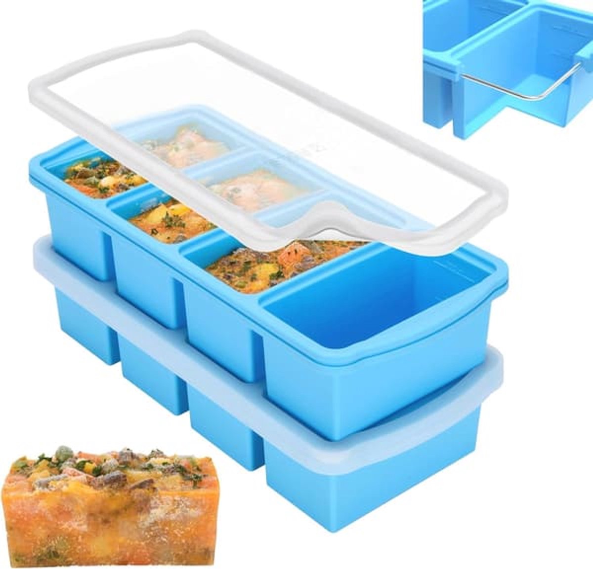 Opslagdoos, twee stuks silicone diepvries mould cover - soep diepvries container - grote ijs mould (blauw)