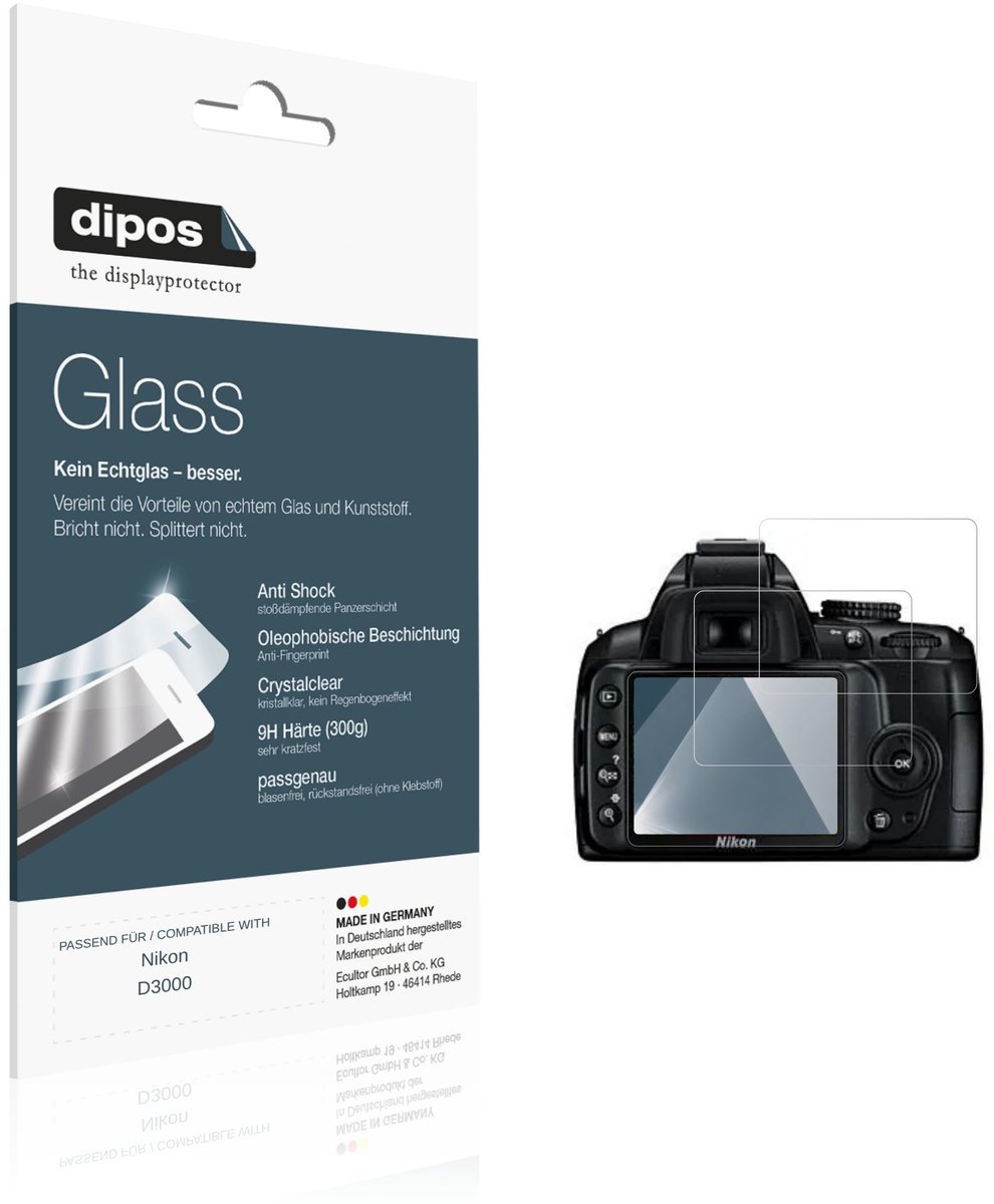 dipos – 2x Pantserfolie geschikt voor Nikon D3000 | 9H Screenprotector