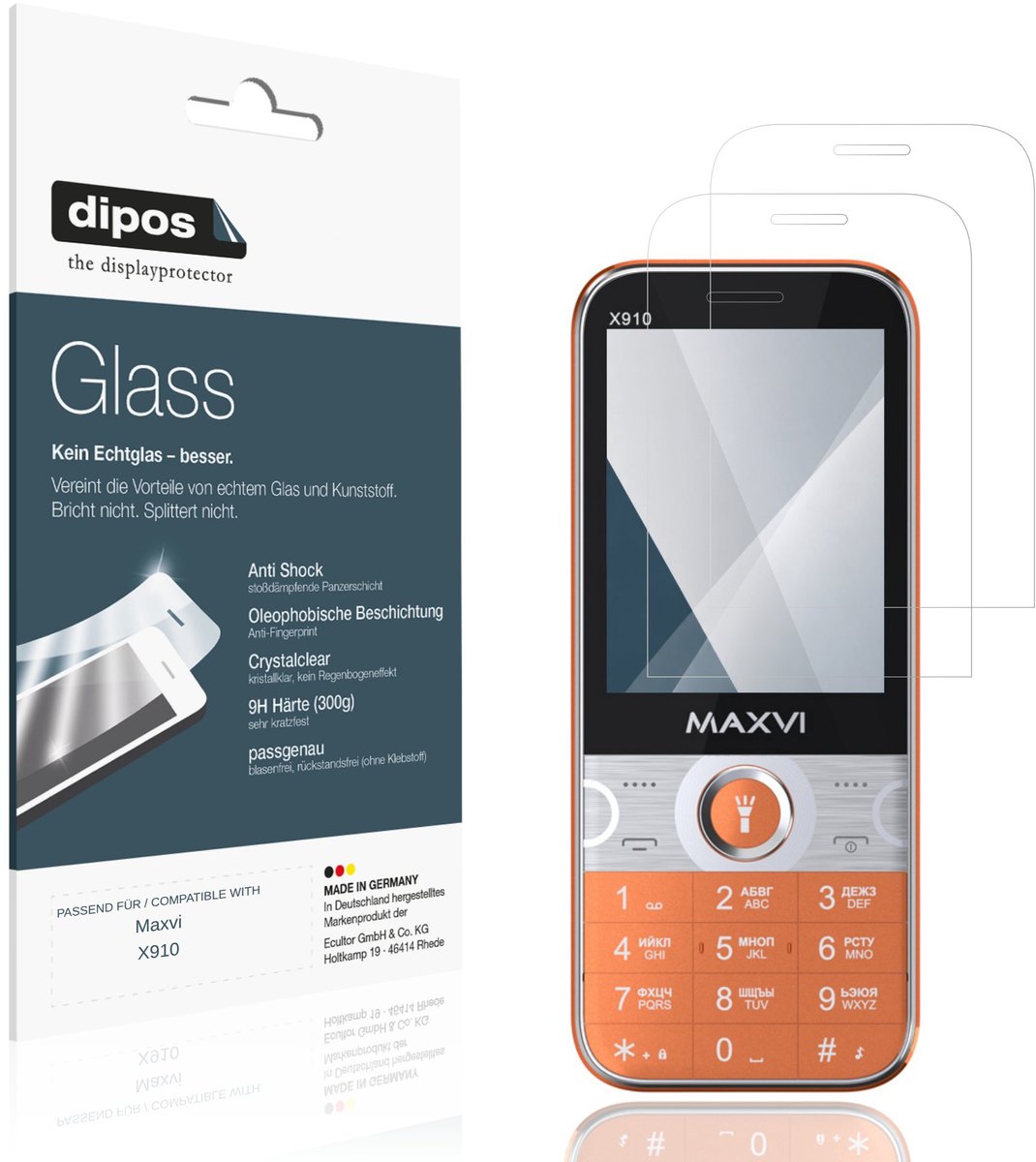 dipos – 2x Pantserfolie geschikt voor Maxvi X910 | 9H Screenprotector