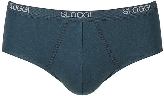Donkerblauwe Sloggi Midi-slip met elastische tailleband voorzien van het Sloggi-logo.