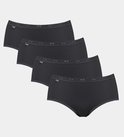 Set van vier zwarte Sloggi midi-slips met elastische randen en een klein Sloggi-label.