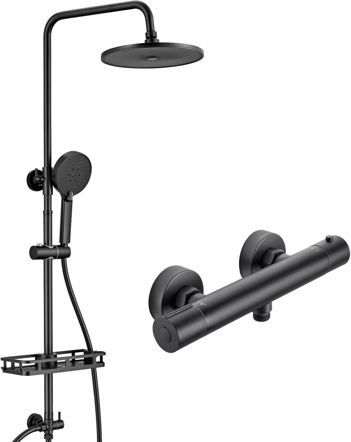 Auralum max Regendouche met Thermostaatkraan - Doucheset Zwart - Ø 25 cm - met Self-Cleaning Regendouche en Handdouche - 3 Standen Handdouche - Verstelbare Hoogte - Waterbesparend