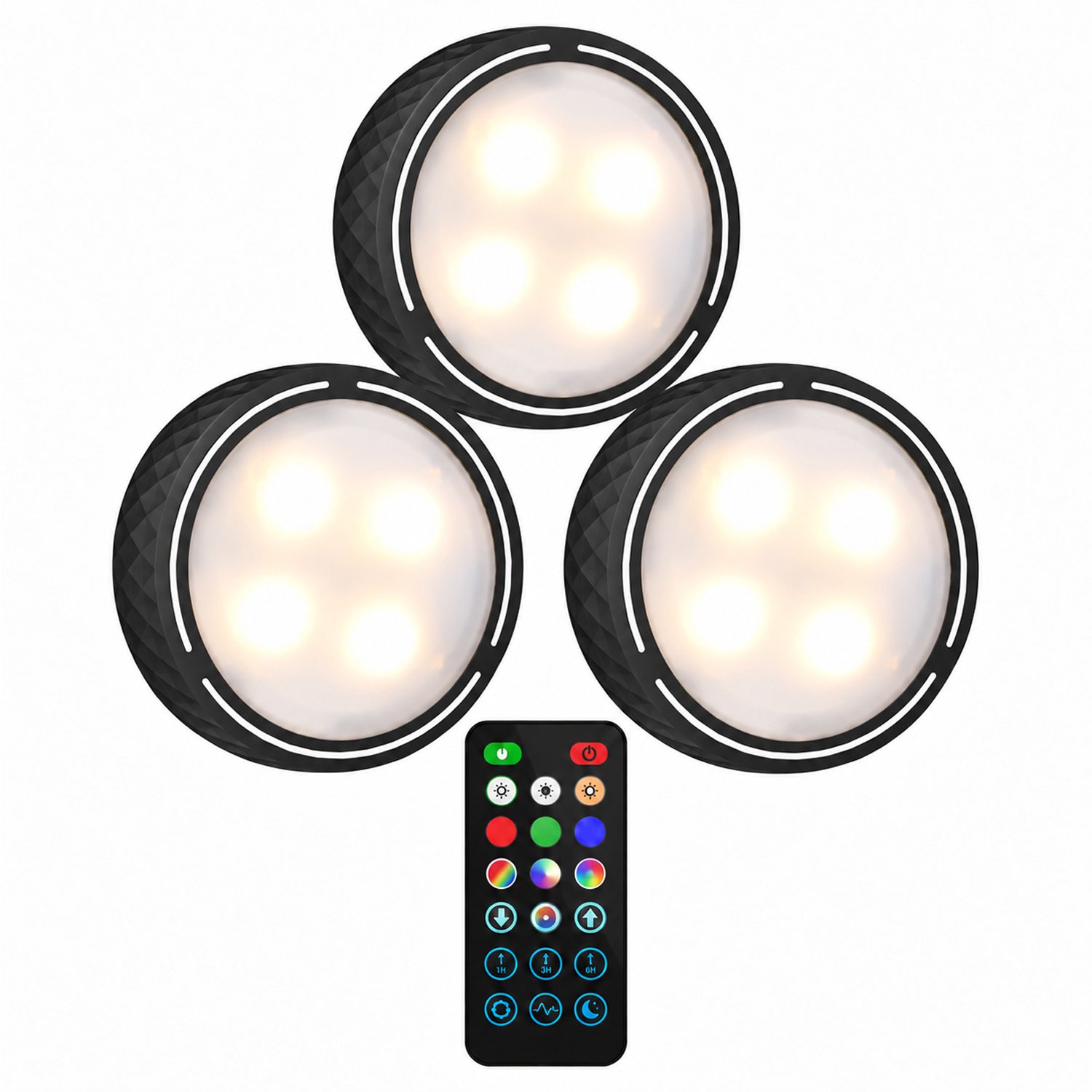 Kastverlichting - 3-delige Set Onderkast Lampen met Warm Wit Koud Wit en RGB - Met Afstandsbediening - Nachtverlichting voor Kledingkast Keuken en Gang - 3 Stuks - Zwart