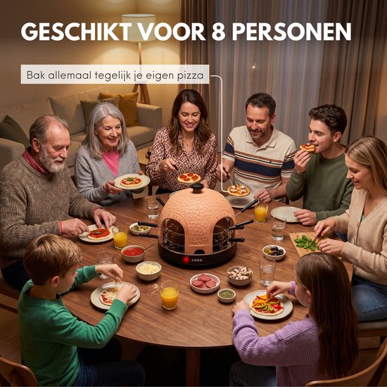 COOK-IT Pizza Oven 8 Personen - Mini Pizzaoven 1150W - Pizza Oven voor op Tafel - Terracotta Koepel - Inclusief 8 Pizzaspatels — afbeelding 2