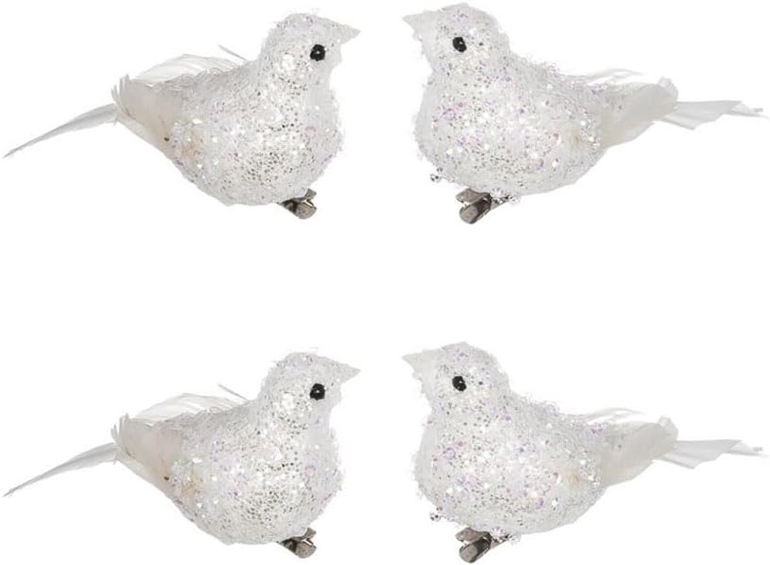 Kunstschuim mica-veervogel 12x3 cm - glitter decoratief - 4 stuks - voor kerst- en thuisdecoratie - Vemera