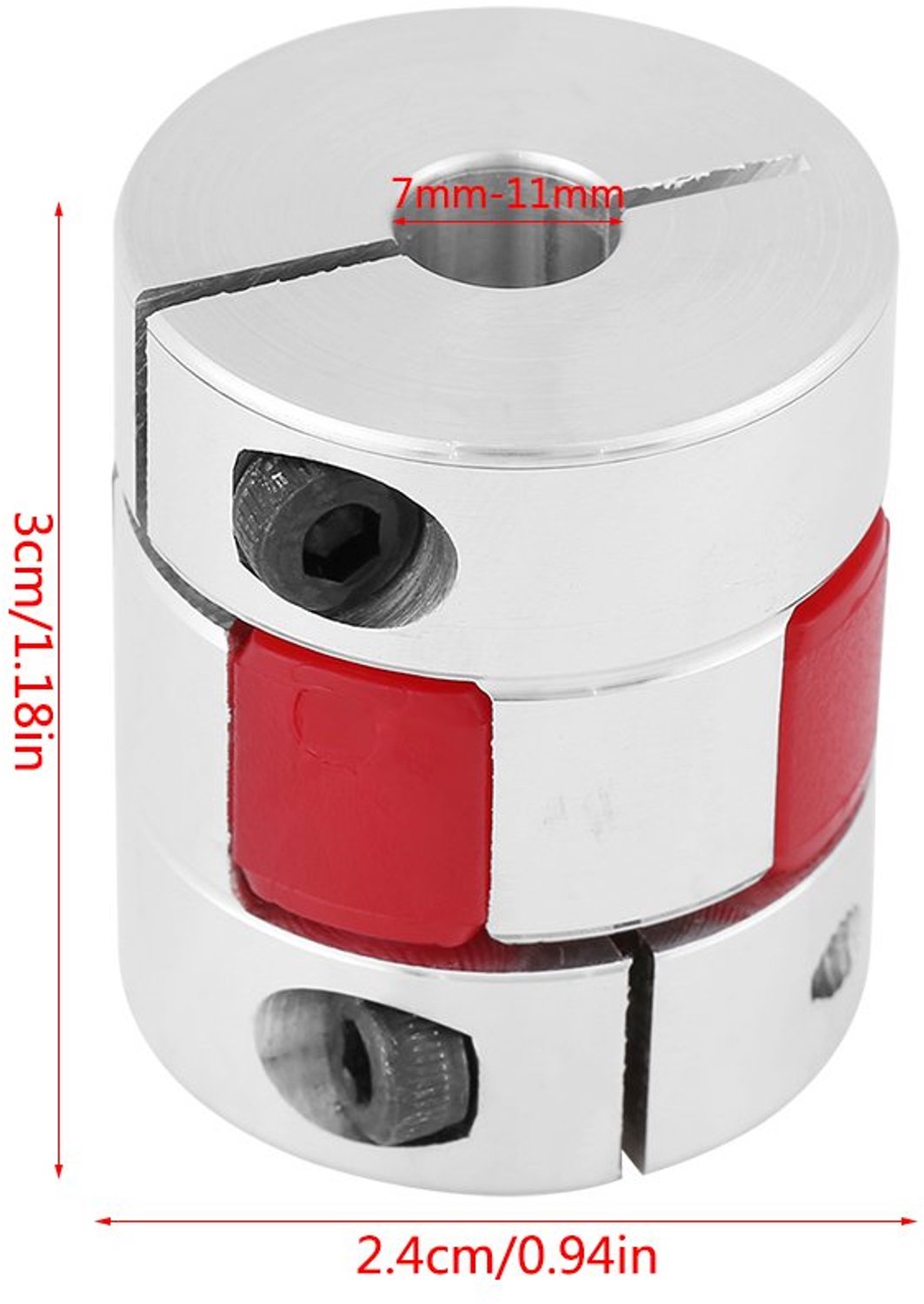 Pruimenas Koppeling D25 L30 8mm-12mm - Aluminiumlegering - Stille werking - Geschikt voor stappenmotor - Vemera
