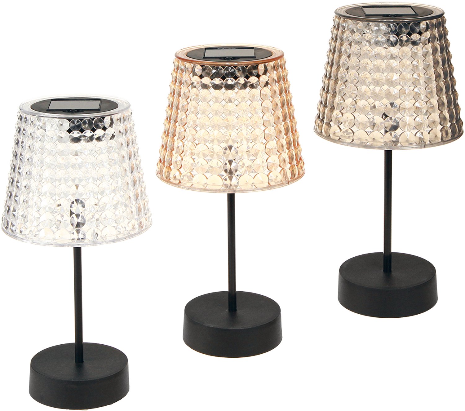 Solar LED-tafellampen, transparant bruin, H25cm, 3 stuks