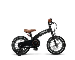Deryan Luxe Kinderfiets 12 inch - 3 in 1 - loopfiets - Zwart