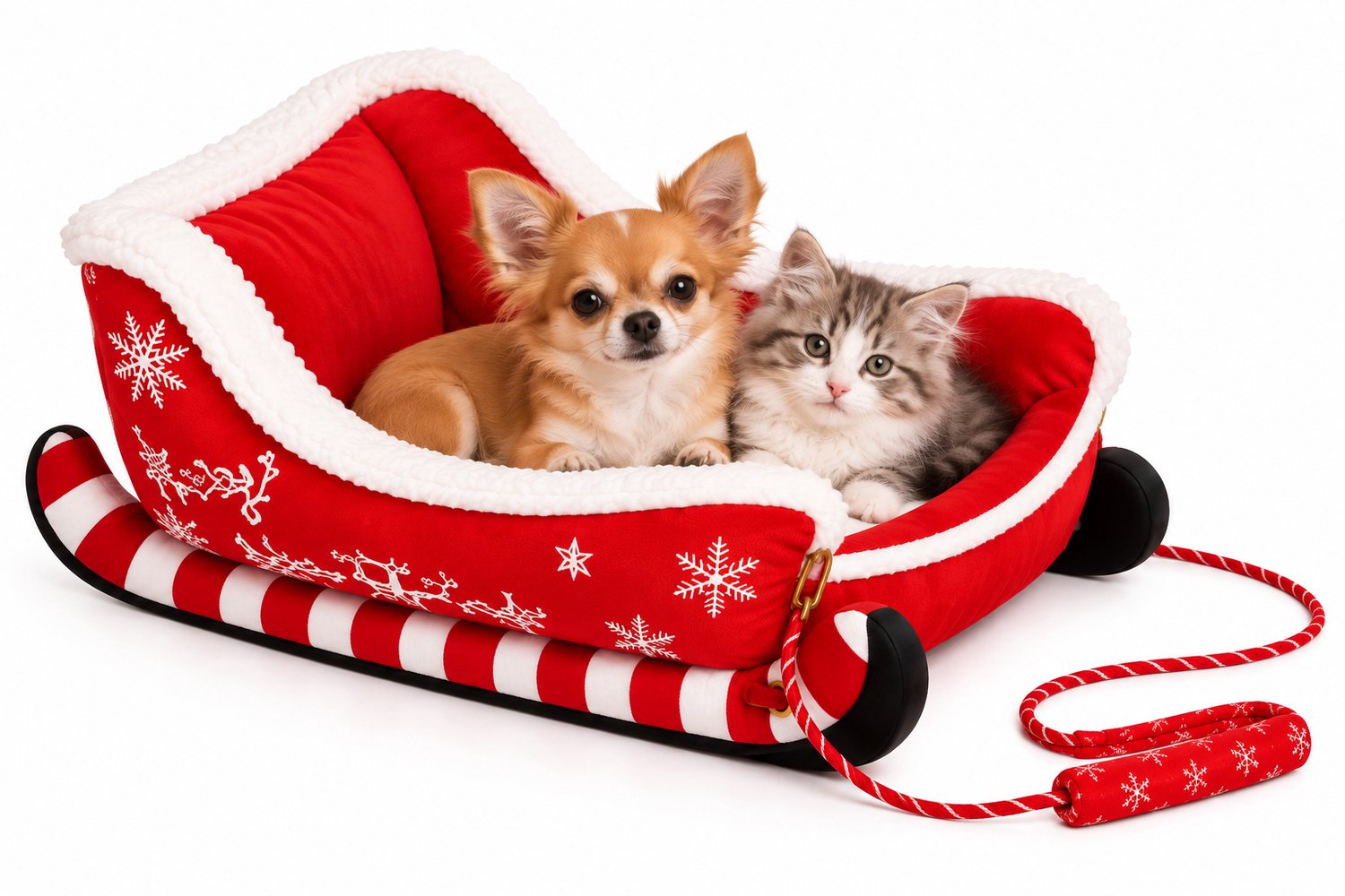 VILIMA - Hondenmand - Kattenmand - Kerstmand - Kerst slee - Comfortabel en zacht - Afneembaar en wasbaar - maat S 50x38x26 cm