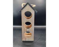 Houten voedervogelhuis met naam- Gegraveerde houten voedervogelhuis met eigen tekst - Vogelvoederhuisje