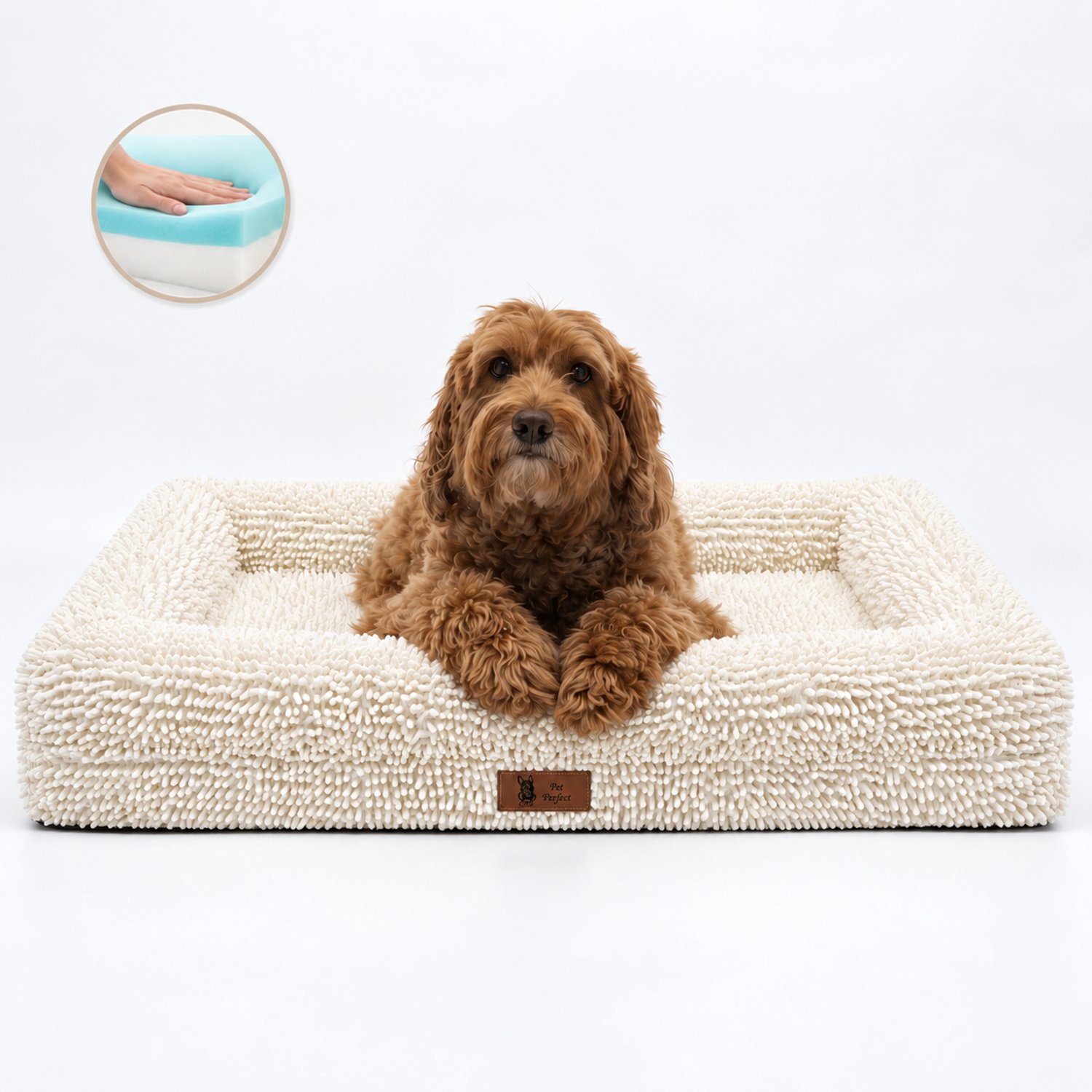 Pet Perfect BonoBed Orthopedische Hondenmand - Memory Foam - Wasbaar Hondenbed - Verhoogde Rand - Waterafstotende Binnenhoes - 91x69 cm - L - Rainy Beige