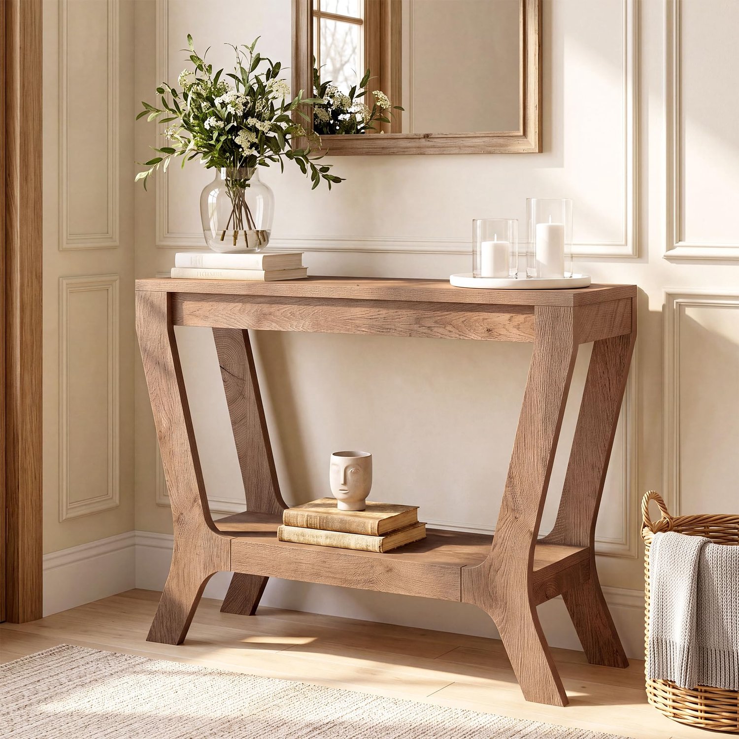 LITTLE TREE Console Tafel - 105 x 30 x 82.5 cm - Landelijke Stijl - Entree Tafel Met 2 lagen Opbergruimte - Voor Hal En Woonkamer