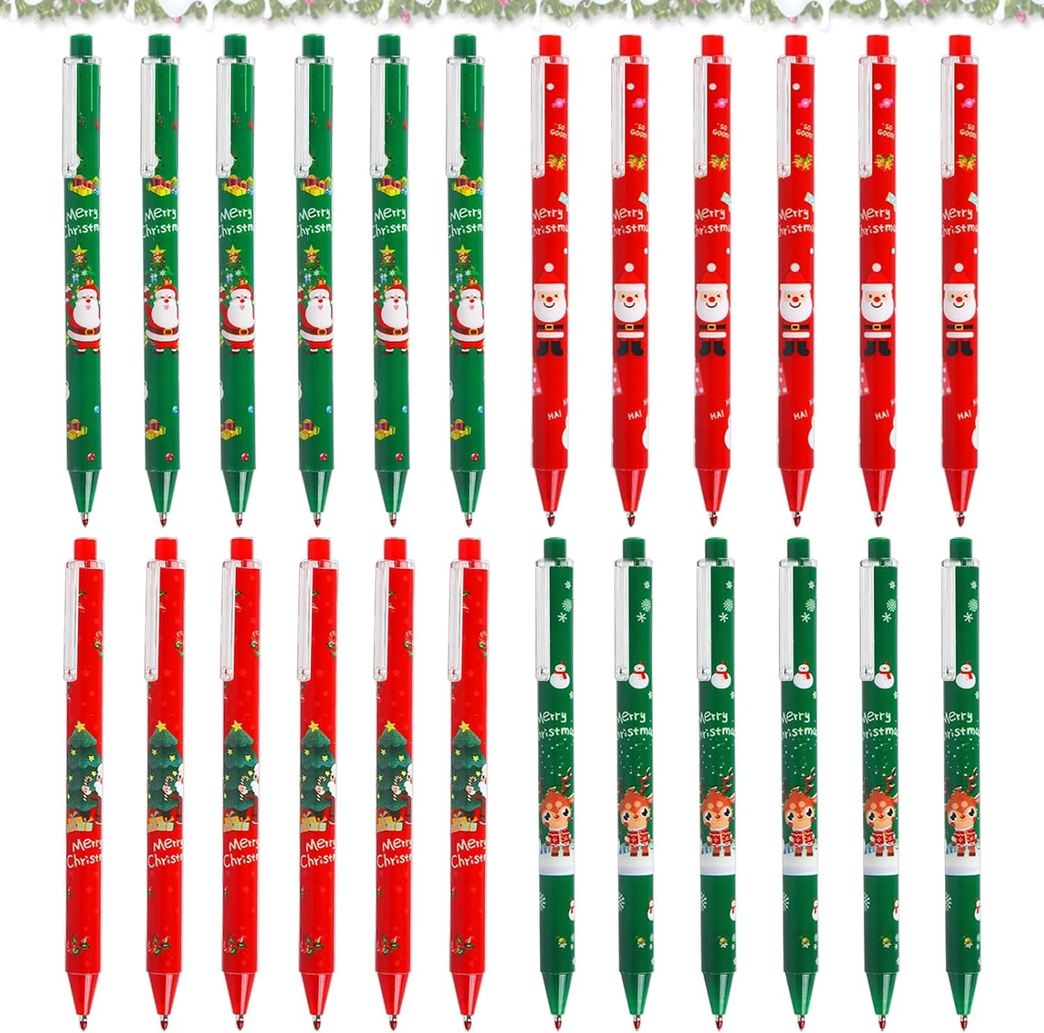Kerstbalpennen 24 stuks - 0,5 mm - bedrukte kerstthema-ontwerpen - ideaal voor kinderen en collega's - Vemera
