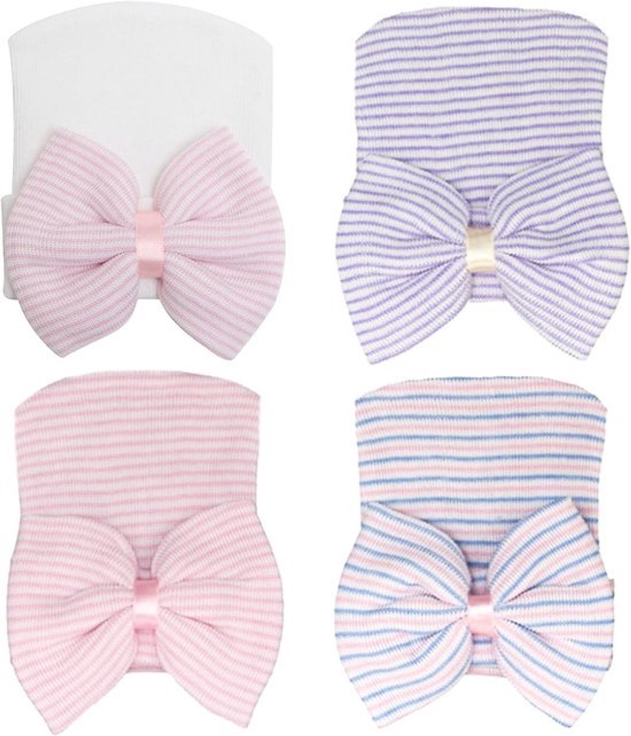 Pasgeboren mutsjes - 4 stuks babycap met grote strik - Zachte, schattige knoop - Babymuts