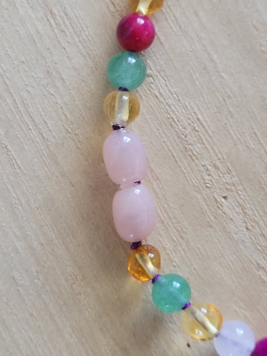 Barnsteen Kinderketting, Baltische amber, lemon, amethist, aventurijn, rozenkwarts, jade, roze draaisluiting, 31cm, babyketting, peuterketting, kraamcadeau, handgemaakt, barokkraaltjes, lichtgewicht — afbeelding 4