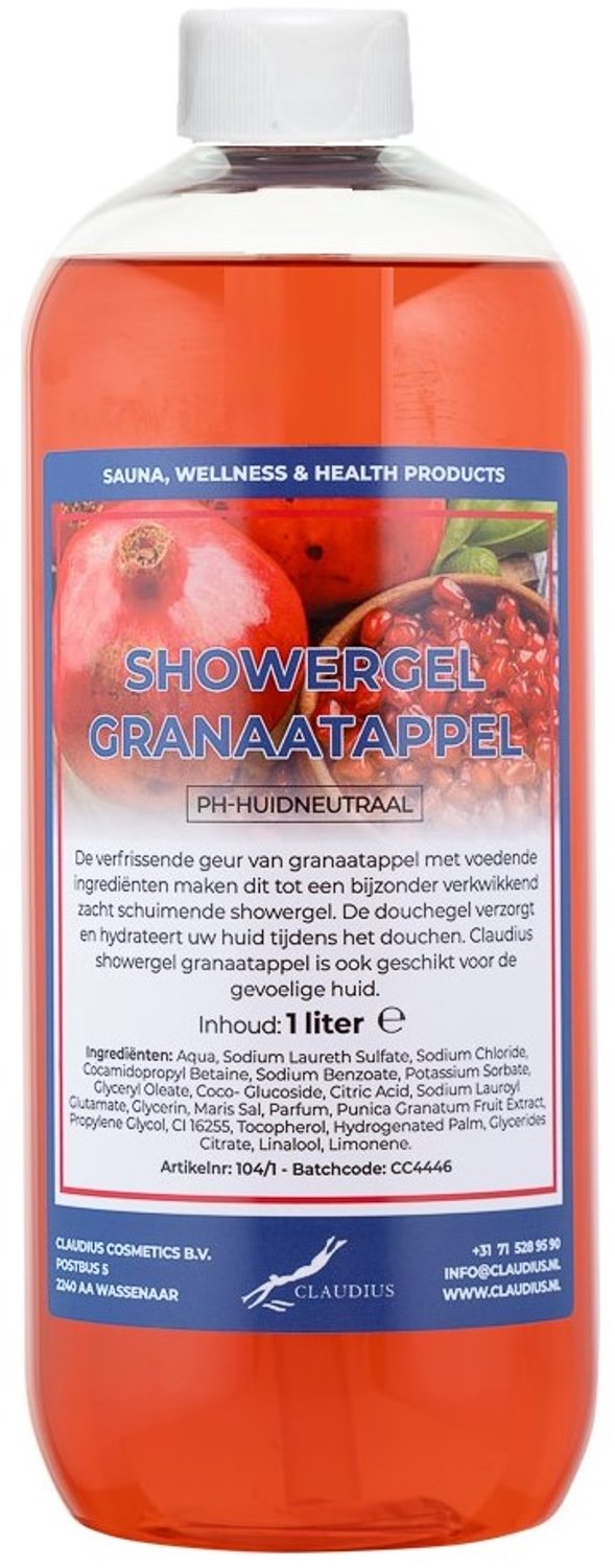 Claudius Douchegel Granaatappel 1 liter - showergel - navulling - voordeelverpakking