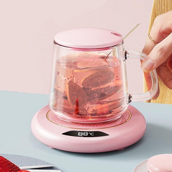 Elektrische bekerwarmer - Warme onderzetter met constante temperatuur - Digitaal led-display - 3 standen voor gelijkmatige verwarming van dranken - Automatische uitschakelfunctie - Voor koffie, melk en thee - Bureau-gadget voor thuis/kantoor - Roze — afbeelding 5