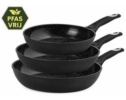 Maison & Kitchen - Koekenpan Inductie Koekenpannenset PFAS vrij serie - 3 delig pan - inductie pannen Ø 20, 24 & 28 cm - koekenpannen - Keramische Pannenset - Zwart
