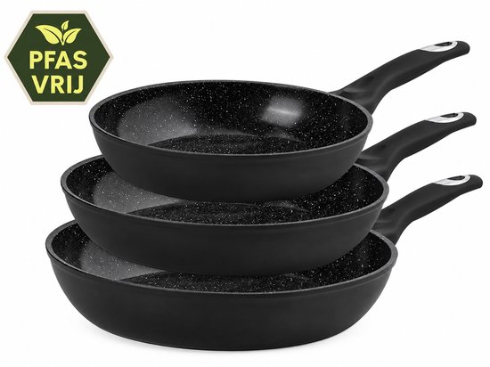 Maison & Kitchen - Koekenpan Inductie Koekenpannenset PFAS vrij serie - 3 delig pan - inductie pannen Ø 20, 24 & 28 cm - koekenpannen - Keramische Pannenset - Zwart