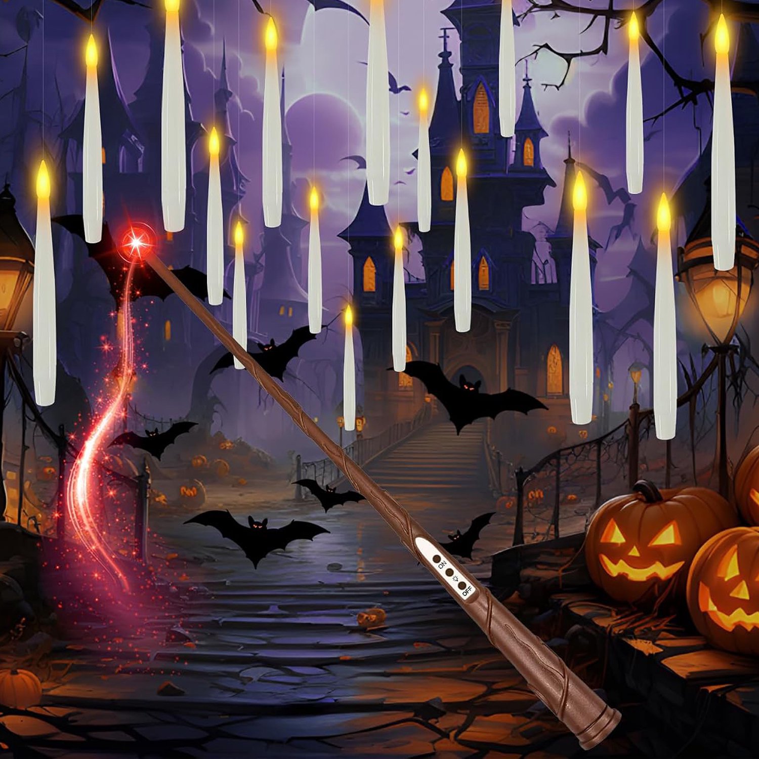 10 Drijvende LED-Kaarsen Met Toverstaf - Hangende Kaarsen Met Flikkerend Warm Licht - LED-Kaarsenset Voor Halloween En Kerstmis